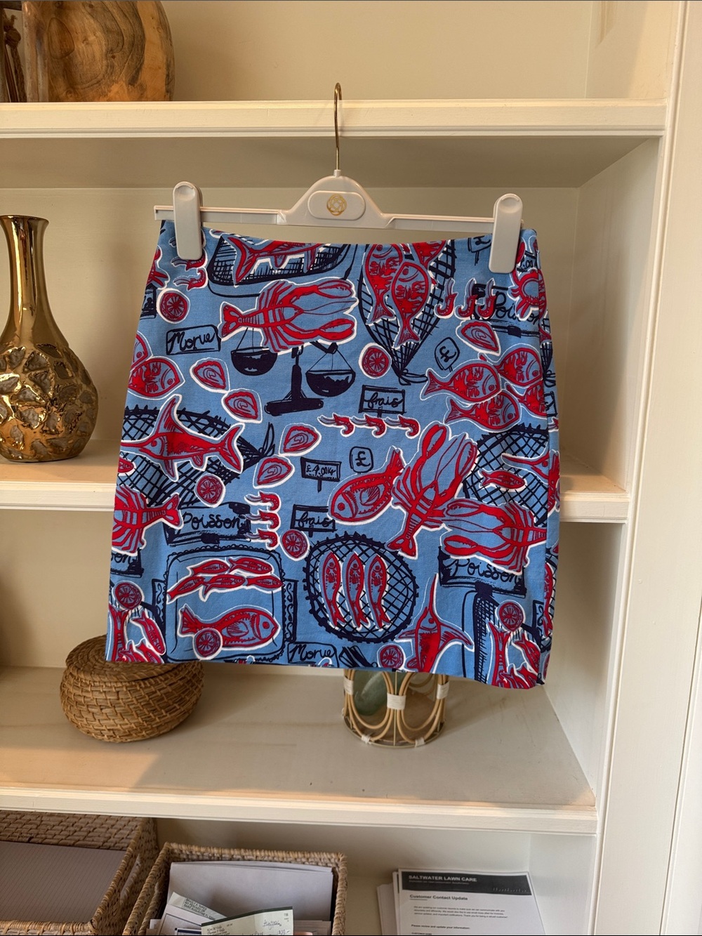 Talbots Blue Mini Skirt with Red Nautical Print